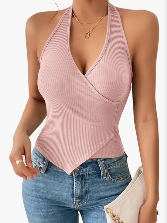 Tops - 💖 Ribbed Halter Wrap Tank Top | BABY PINK